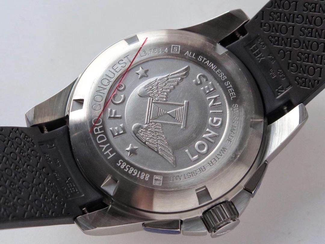 Longines HydroConquest Automatic Chronograph Stainless Steel Black Rubber Strap Black Dial Date Divers Mens Watch L3.783.4.56.9