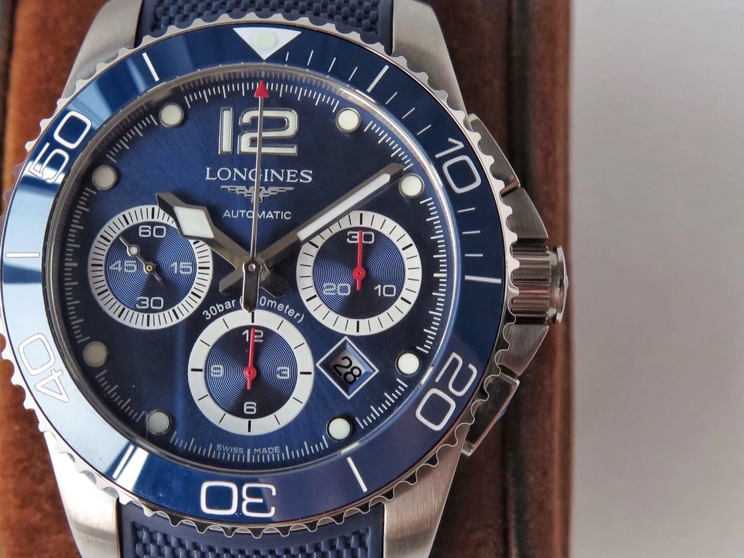 Longines  HydroConquest Automatic Chronograph Blue Dial Blue Rubber Strap Men's Watch L3.783.4.96.9
