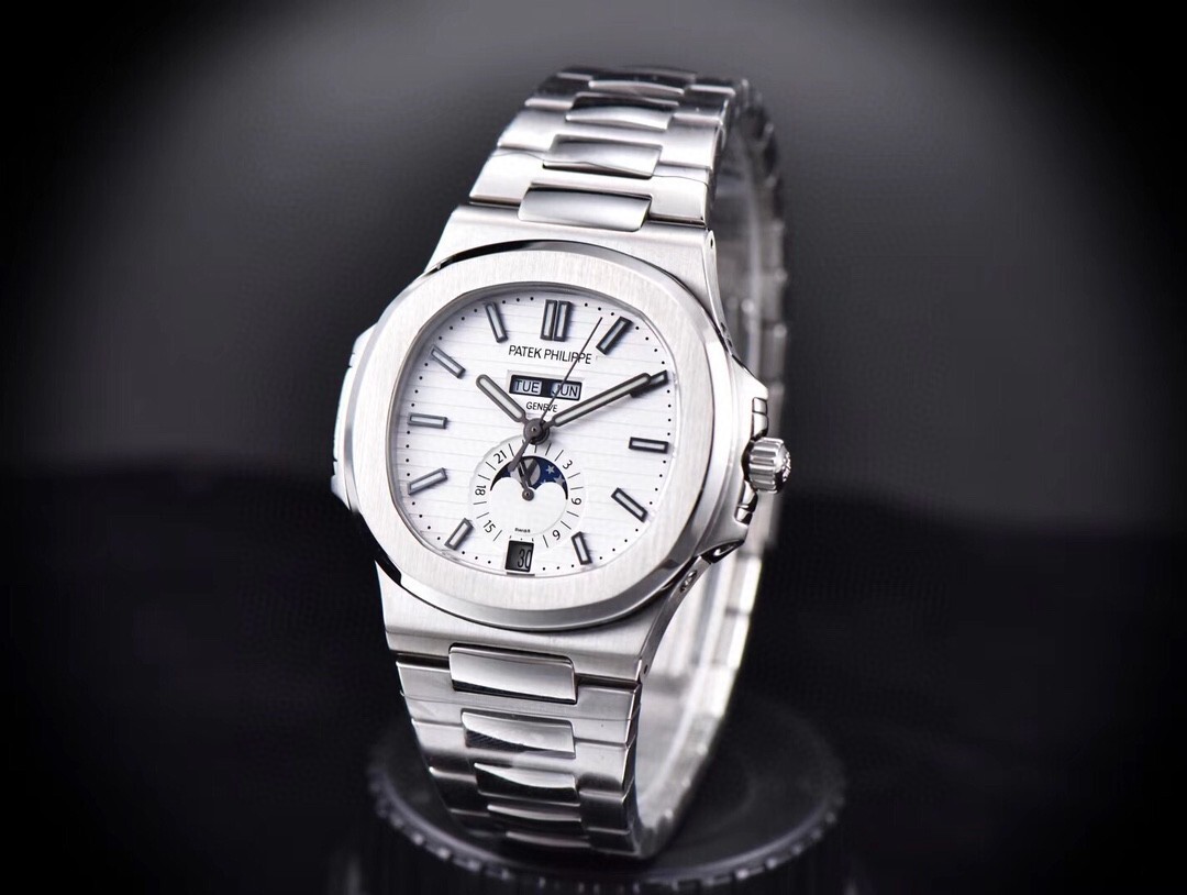 Patek Philippe Nautilus Annual Calendar 40.5mm Watch – Ref: 5726/1A-010 – Silver White Moon-Phase Dial, Stainless Steel Bracelet