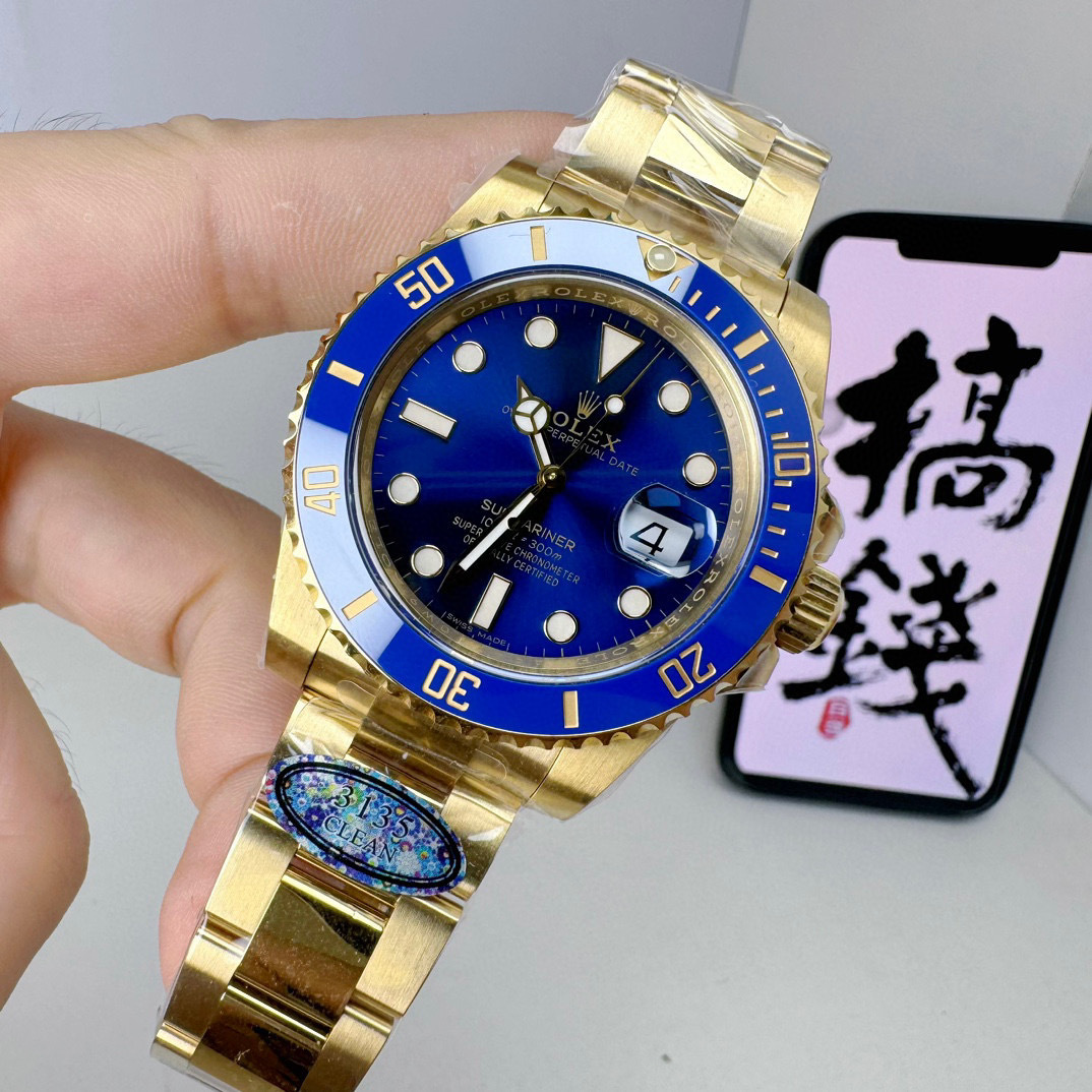 Top-grade watches 07837 Rolex Yellow Gold Submariner Date Watch - Blue Bezel