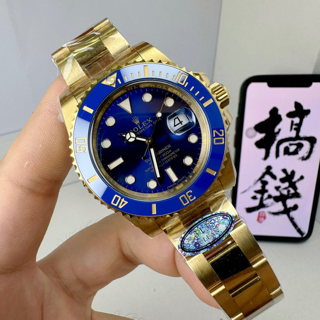 Top-grade watches 07837 Rolex Yellow Gold Submariner Date Watch – Blue Bezel