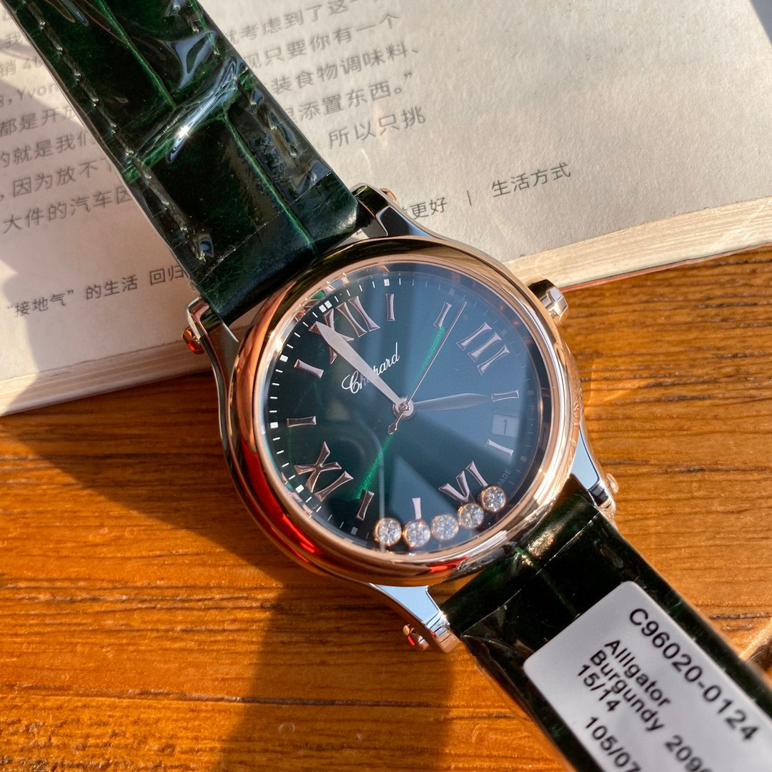 Chopard Happy Sport Roma Edition 18k RG & SS Green Dial 30mm Watch 278573-6031