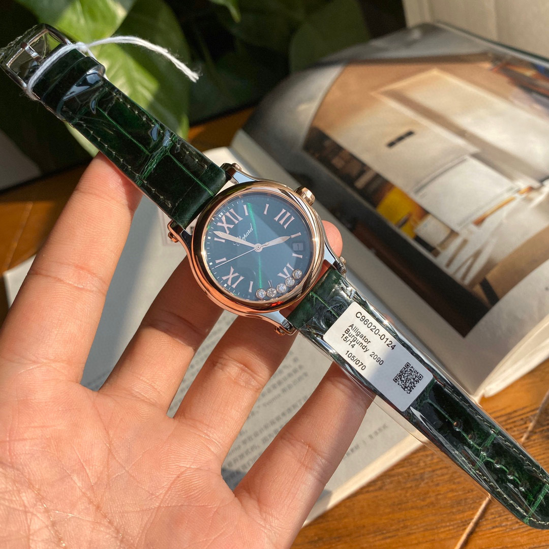Chopard Happy Sport Roma Edition 18k RG & SS Green Dial 30mm Watch 278573-6031
