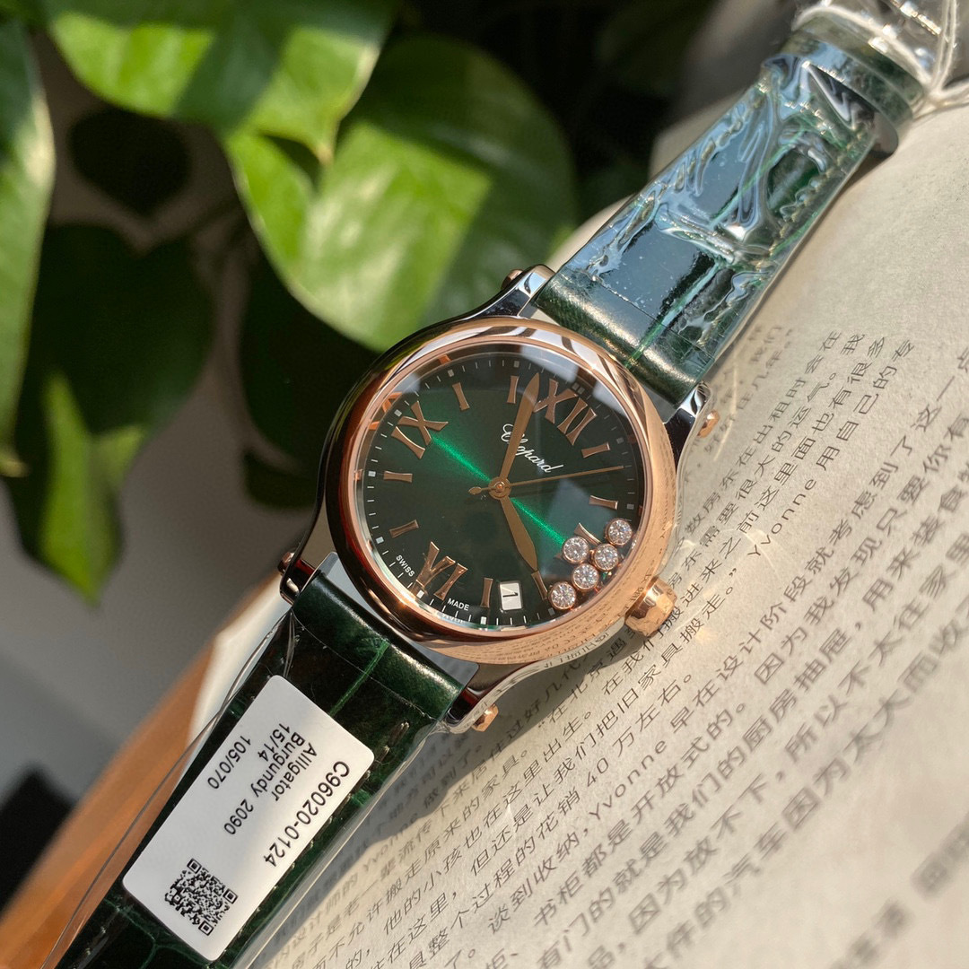 Chopard Happy Sport Roma Edition 18k RG & SS Green Dial 30mm Watch 278573-6031
