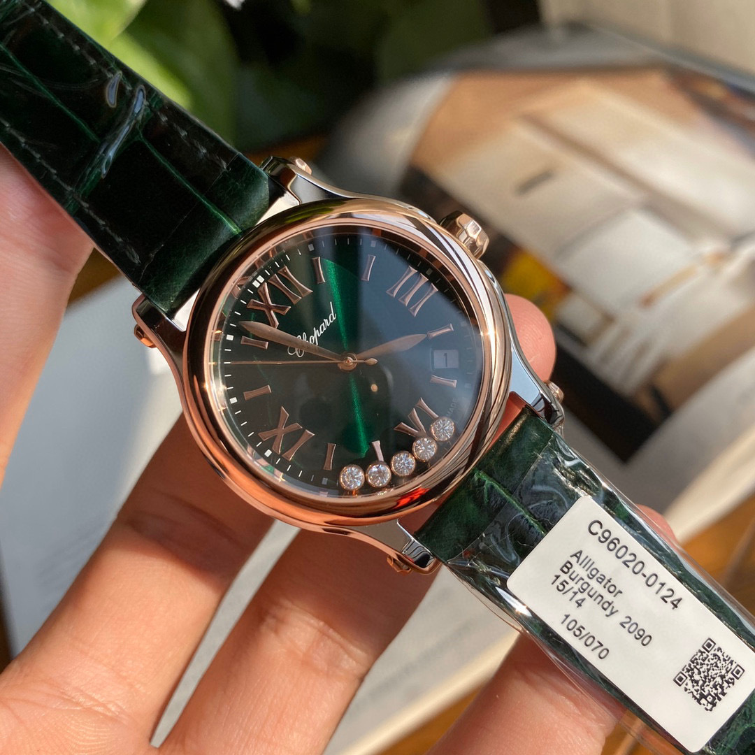 Chopard Happy Sport Roma Edition 18k RG & SS Green Dial 30mm Watch 278573-6031