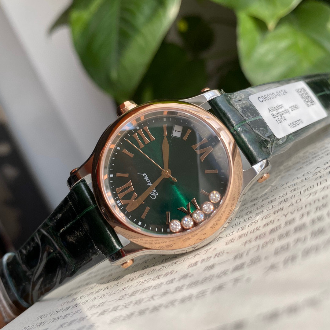 Chopard Happy Sport Roma Edition 18k RG & SS Green Dial 30mm Watch 278573-6031