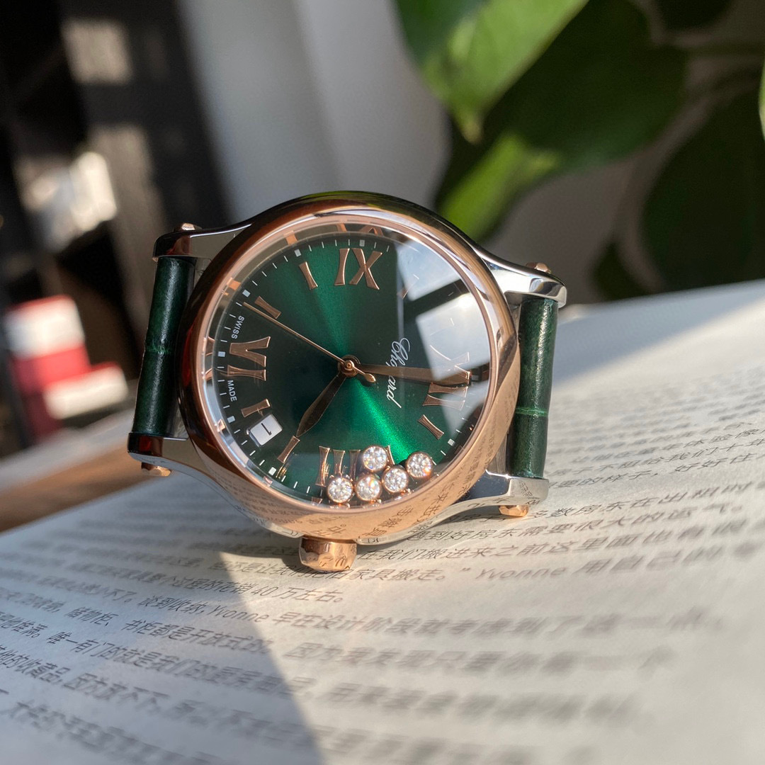 Chopard Happy Sport Roma Edition 18k RG & SS Green Dial 30mm Watch 278573-6031