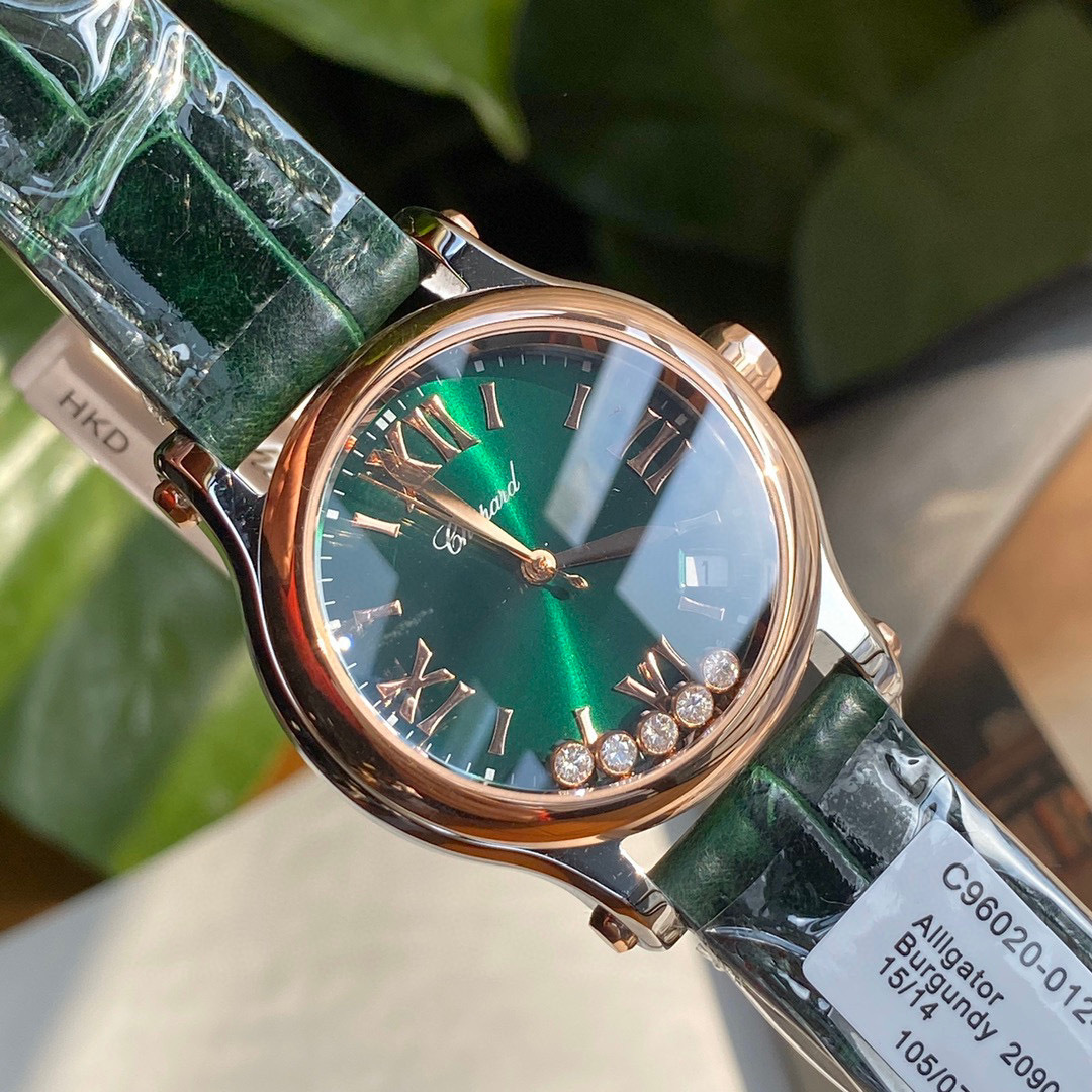 Chopard Happy Sport Roma Edition 18k RG & SS Green Dial 30mm Watch 278573-6031