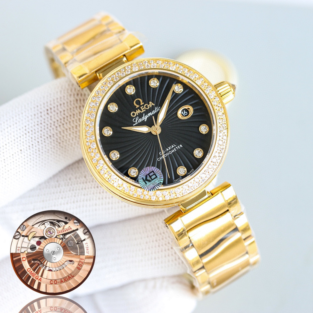 Omega De Ville Ladymatic Rose Gold Black Dial 34mm 425.60.34.20.51.001