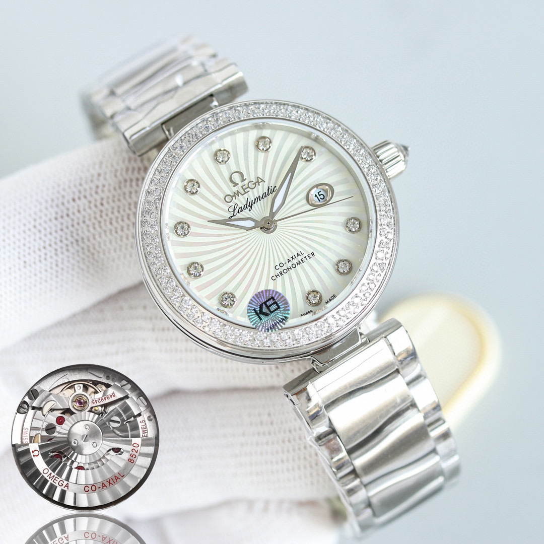 Omega De Ville Ladymatic Blue MOP Diamond Dial Ladies Watch 425.35.34.20.57.002