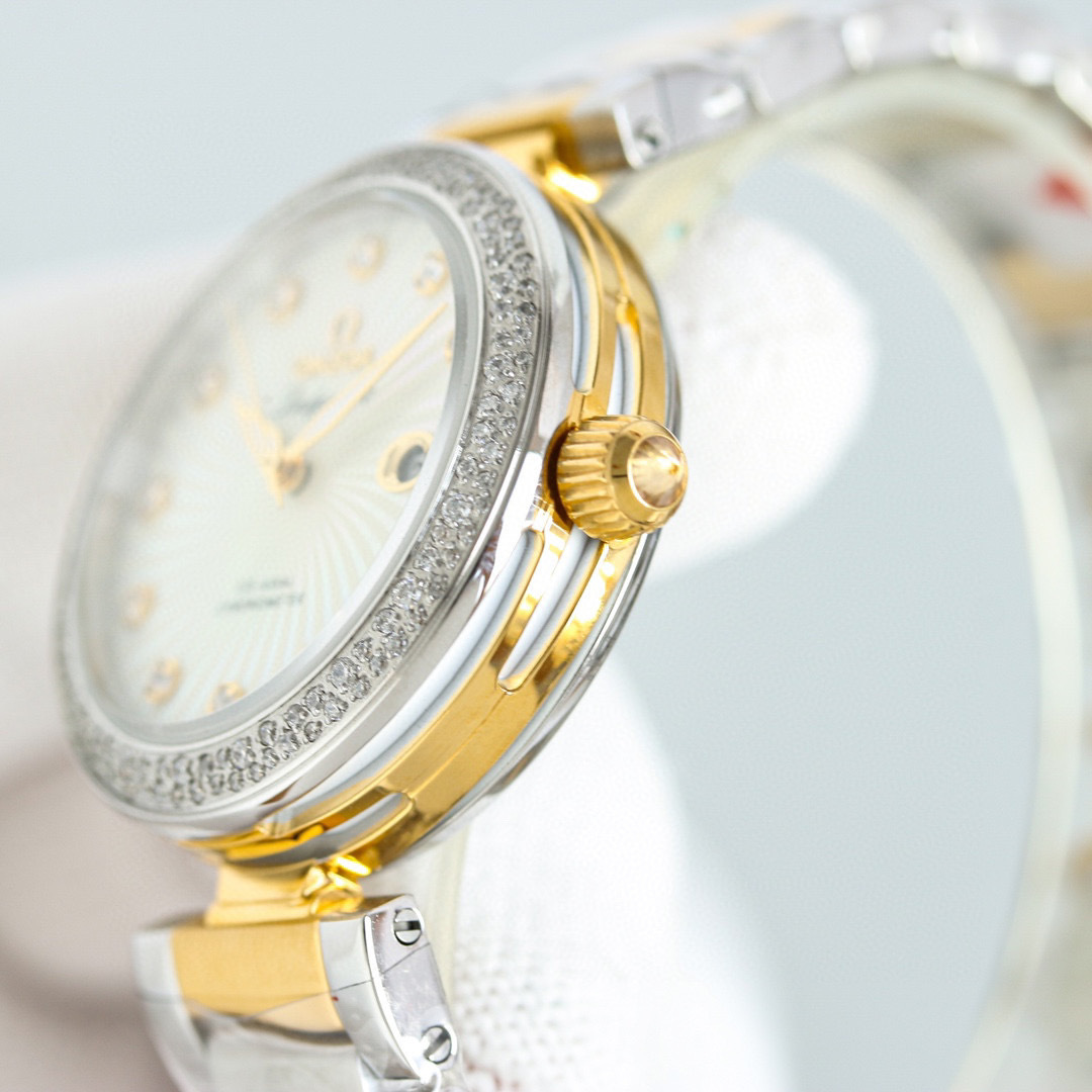 Omega De Ville Ladymatic Blue MOP Diamond Dial Ladies Watch 425.35.34.20.57.002