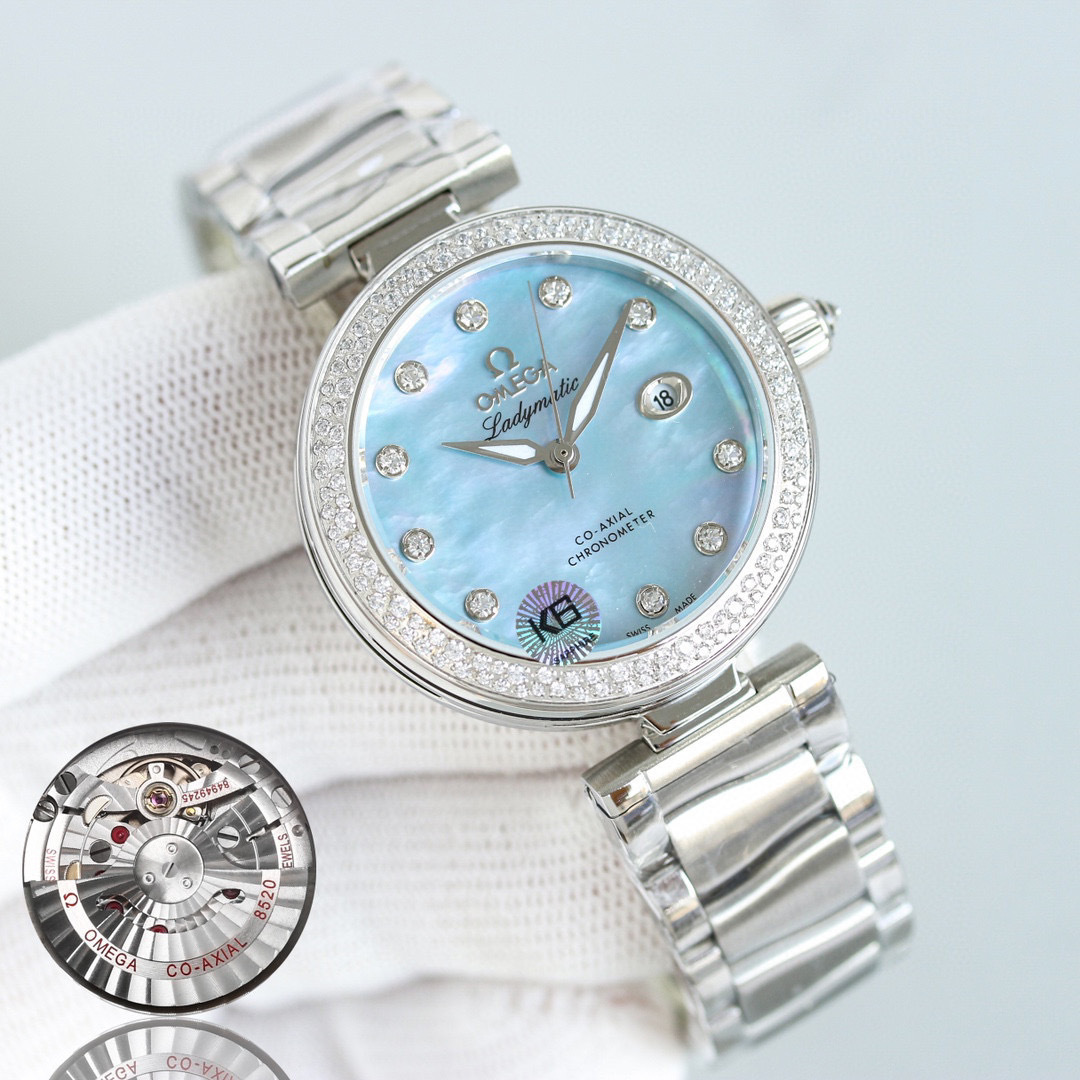 Omega De Ville Ladymatic Blue MOP Diamond Dial Ladies Watch 425.35.34.20.57.002
