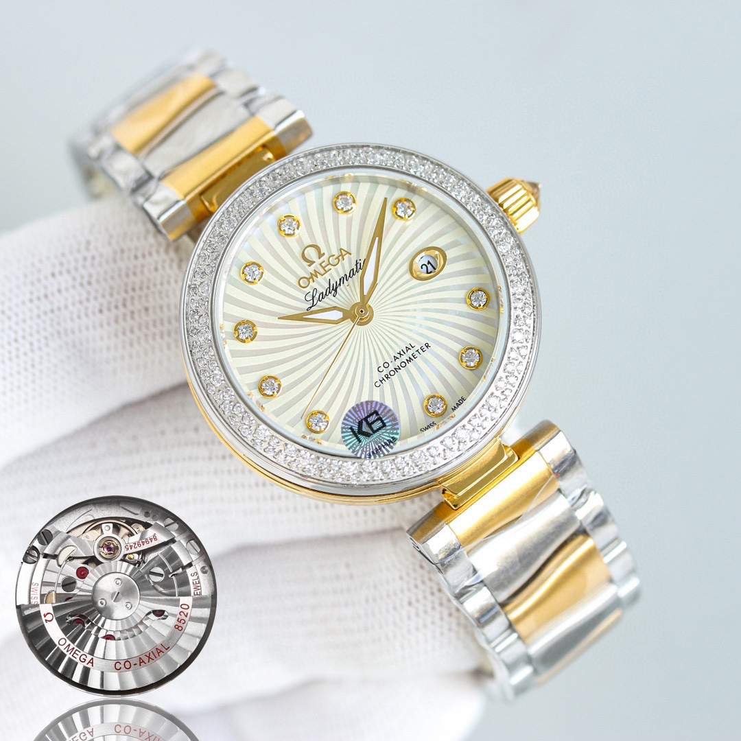 Omega De Ville Ladymatic Blue MOP Diamond Dial Ladies Watch 425.35.34.20.57.002