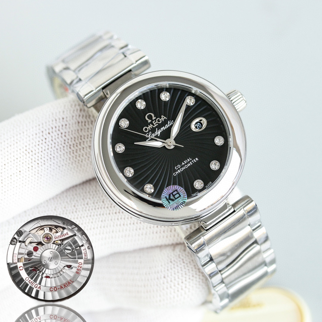 Omega Deville Ladymatic Co-Axial Chronometer Stainless Steel Black Face Watch
