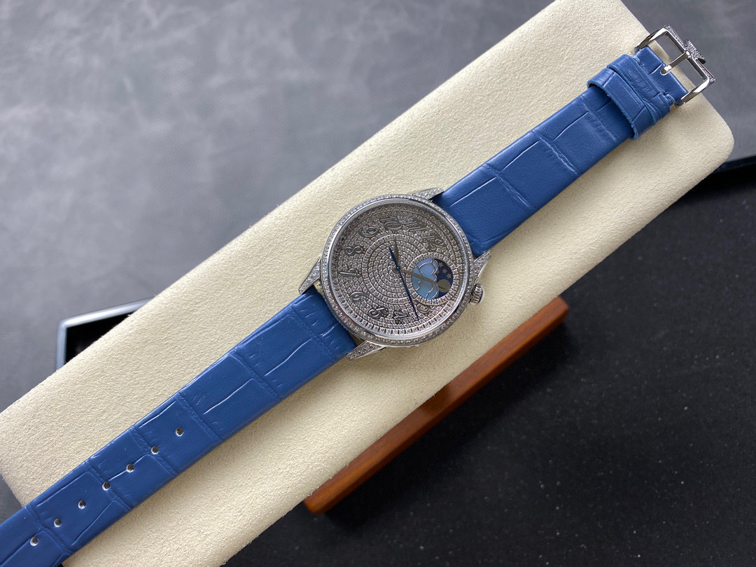 Top-notch watch 00409 Vacheron Constantin Egerie Moon Phase 37mm White Gold Diamond Paved Dial 8006F/000G-B499 - BRAND NEW