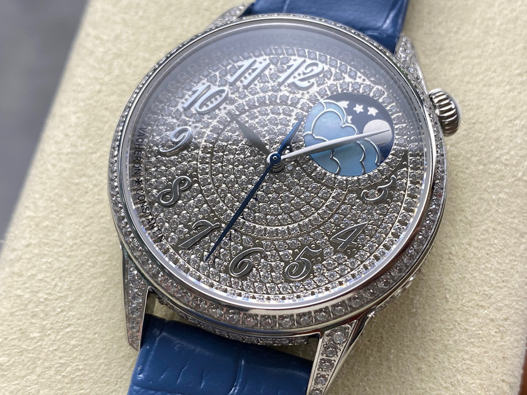 Top-notch watch 00409 Vacheron Constantin Egerie Moon Phase 37mm White Gold Diamond Paved Dial 8006F/000G-B499 - BRAND NEW