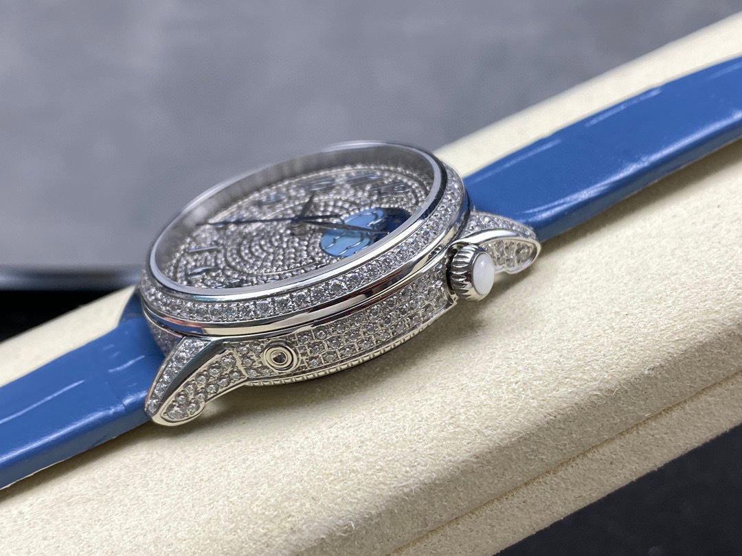 Top-notch watch 00409 Vacheron Constantin Egerie Moon Phase 37mm White Gold Diamond Paved Dial 8006F/000G-B499 - BRAND NEW