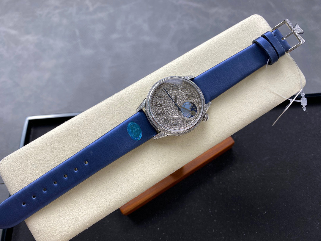 Top-notch watch 00439 Vacheron Constantin Egerie Moon Phase 37mm White Gold Diamond Paved Dial 8006F/000G-B499 - BRAND NEW