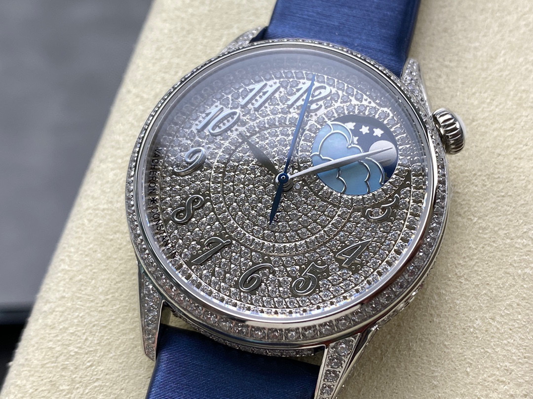 Top-notch watch 00439 Vacheron Constantin Egerie Moon Phase 37mm White Gold Diamond Paved Dial 8006F/000G-B499 - BRAND NEW