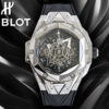 Hublot Big Bang Sang Bleu II Titanium Pave 45mm Watch – Ref: 418.NX.1107.RX.1604.MXM20 – Black Dial & Diamond Bezel in Titanium Diamond Case, Blue Rubber Strap