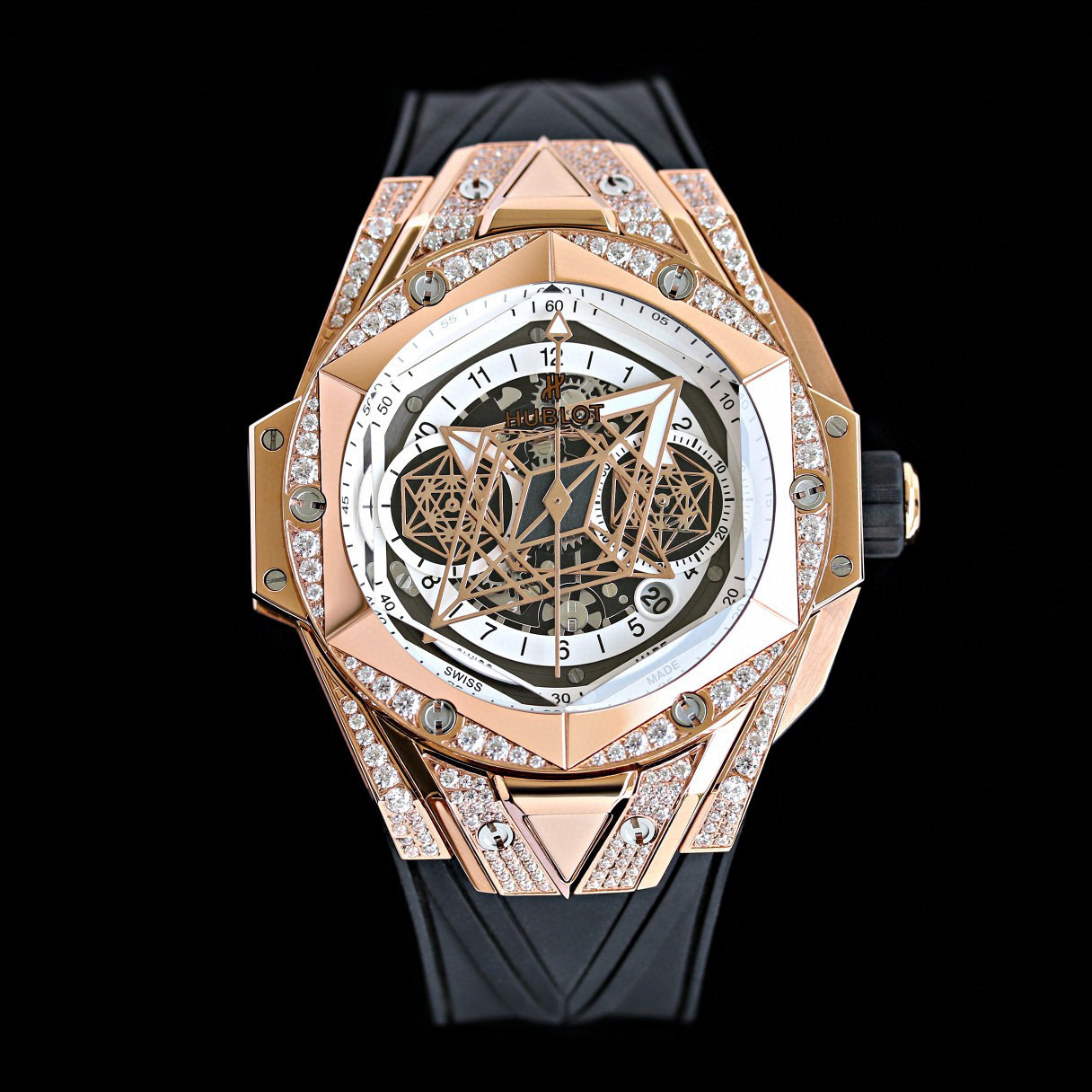 Top-notch watch 00519 Hublot Big Bang Sang Bleu II King Gold White Watch 45mm Skeleton Dial NEW UNWORN