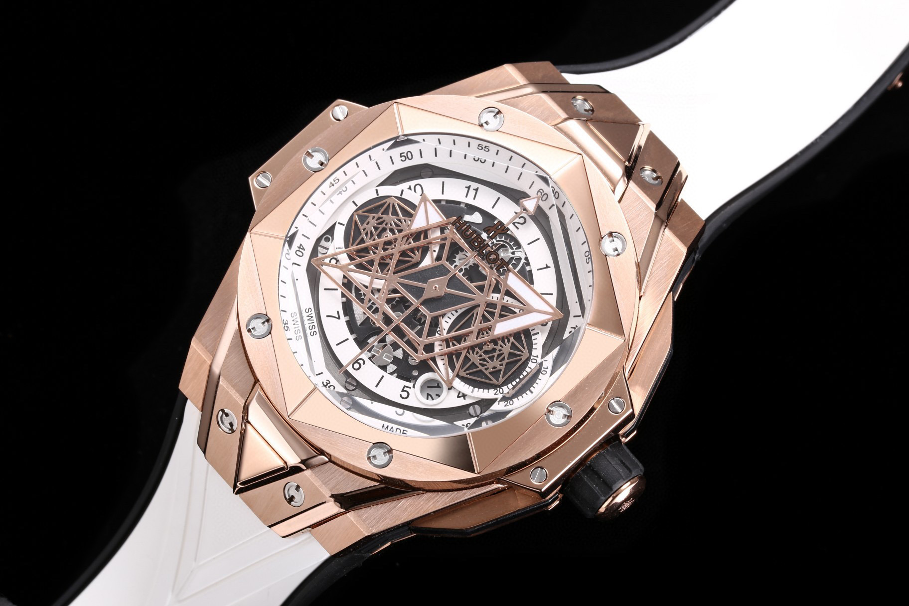 Hublot Big Bang Sang Bleu II King Gold White Watch 45mm Skeleton Dial NEW UNWORN