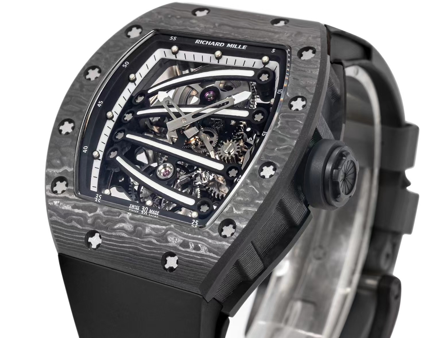 RICHARD MILLE RM59-01 WATCH BLACK CARBON CASE BLACK DIAL TOURBILLON 43x50MM