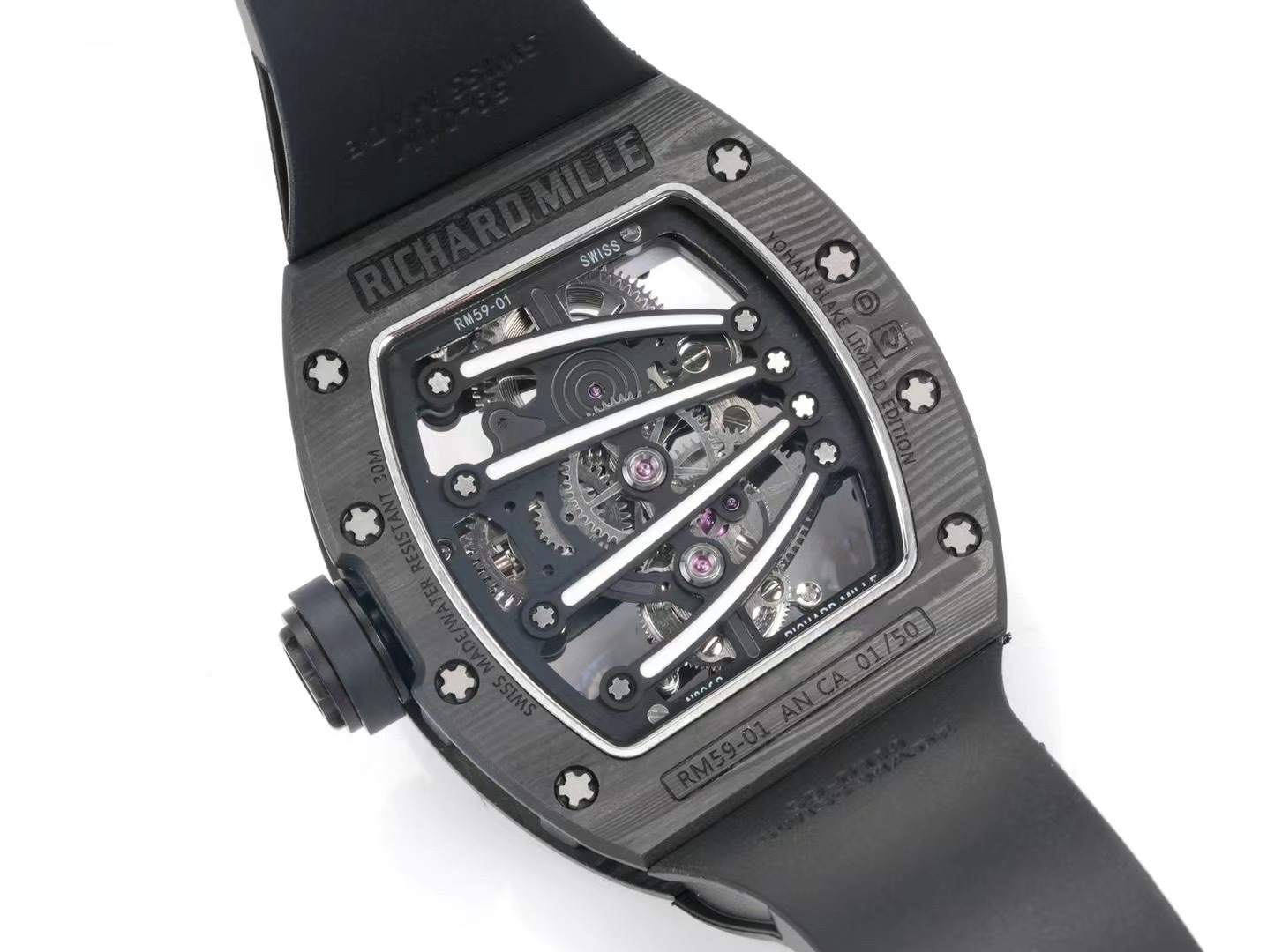 RICHARD MILLE RM59-01 WATCH BLACK CARBON CASE BLACK DIAL TOURBILLON 43x50MM