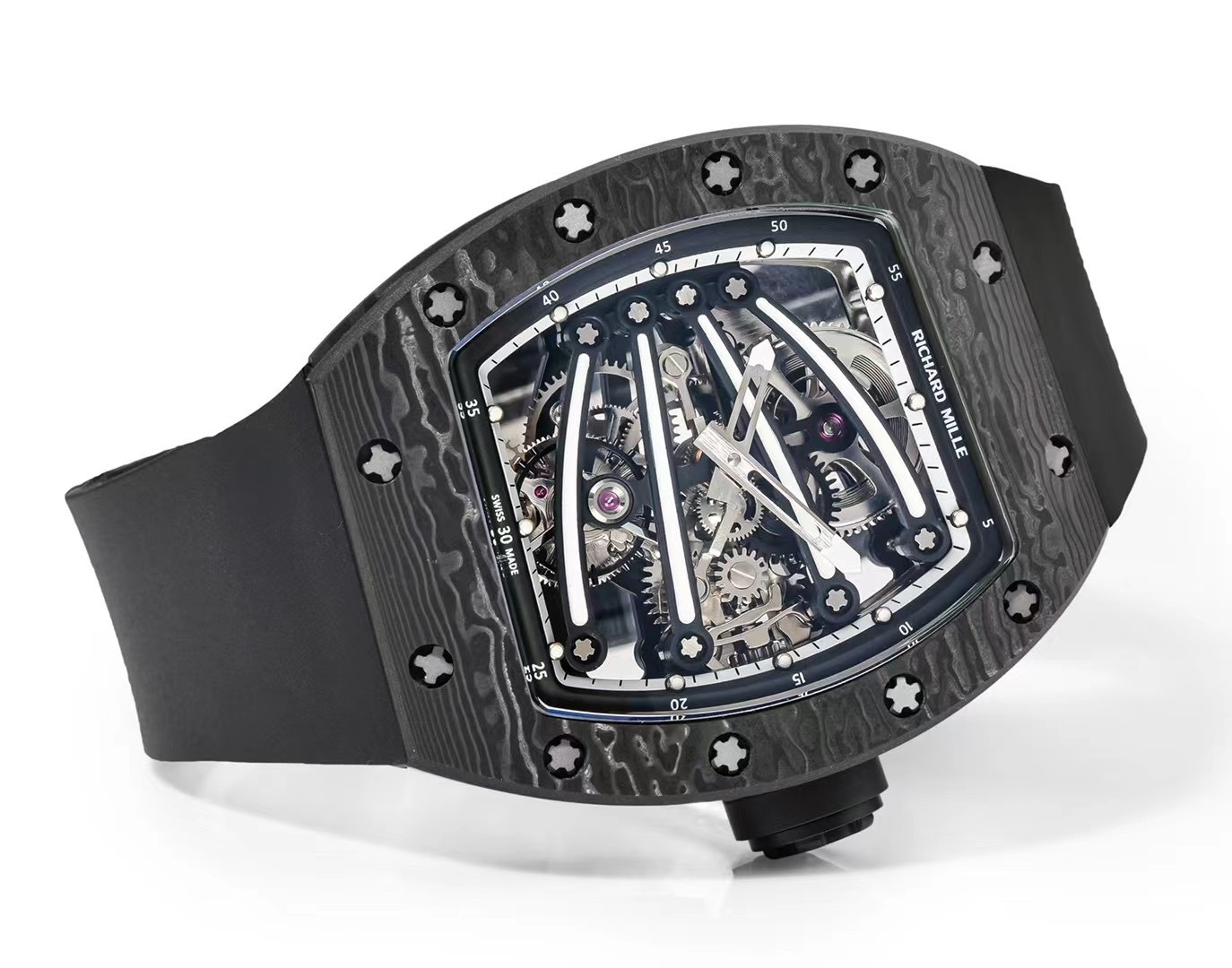 RICHARD MILLE RM59-01 WATCH BLACK CARBON CASE BLACK DIAL TOURBILLON 43x50MM