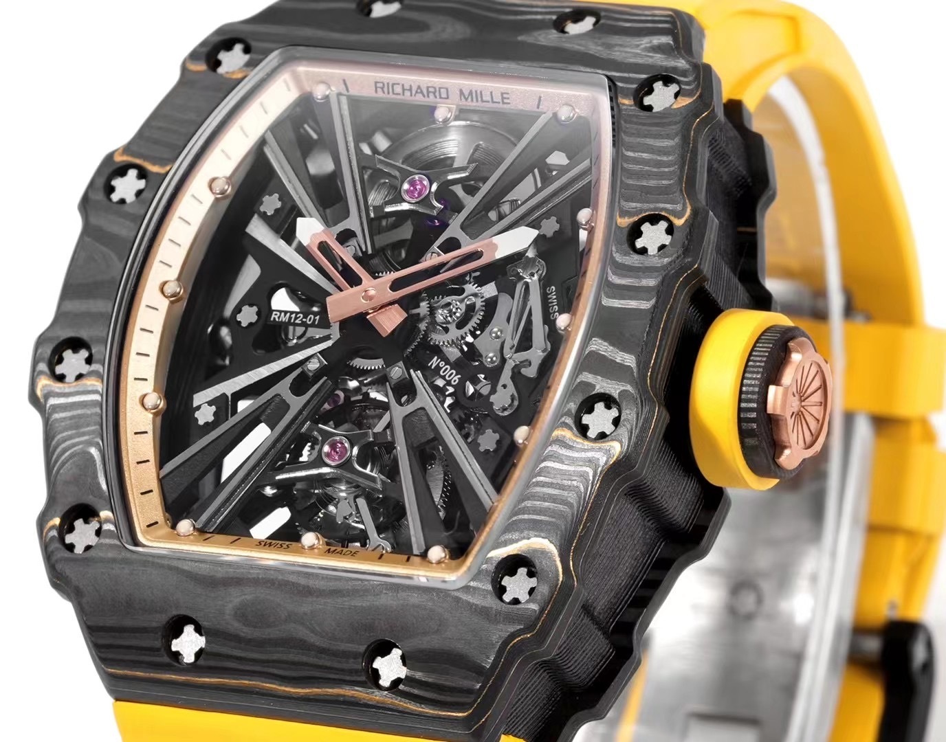 Top-notch watch 00829 Richard Mille watch good price RM 012-01 Carbon TPT Yellow