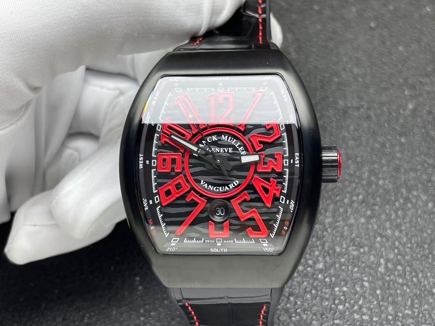 Franck Muller  Vanguard Black Titanium Red Markers Rubber Strap Men's Watch V 45 SC DT TT NR BR NR-RED