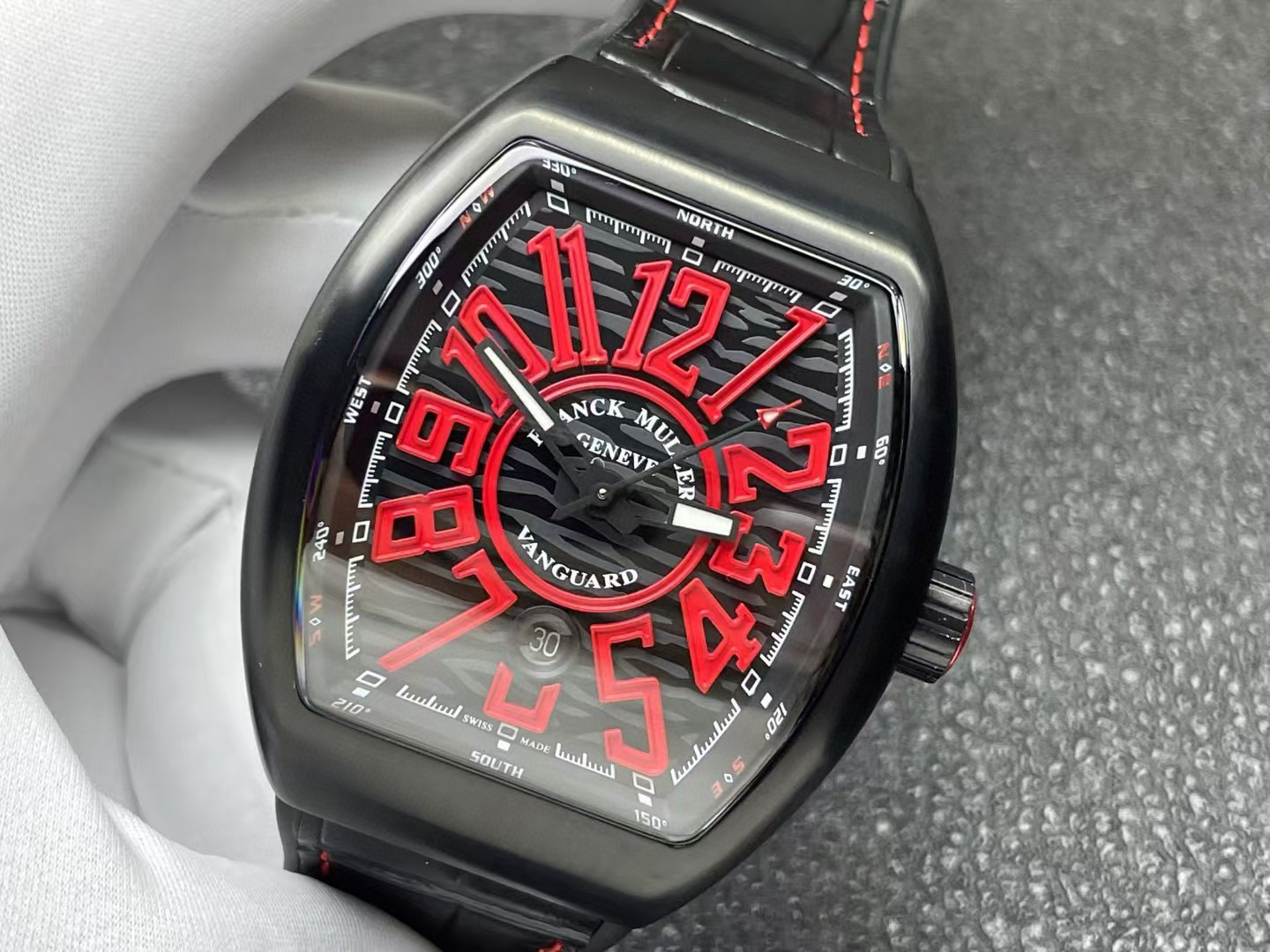 Franck Muller  Vanguard Black Titanium Red Markers Rubber Strap Men's Watch V 45 SC DT TT NR BR NR-RED