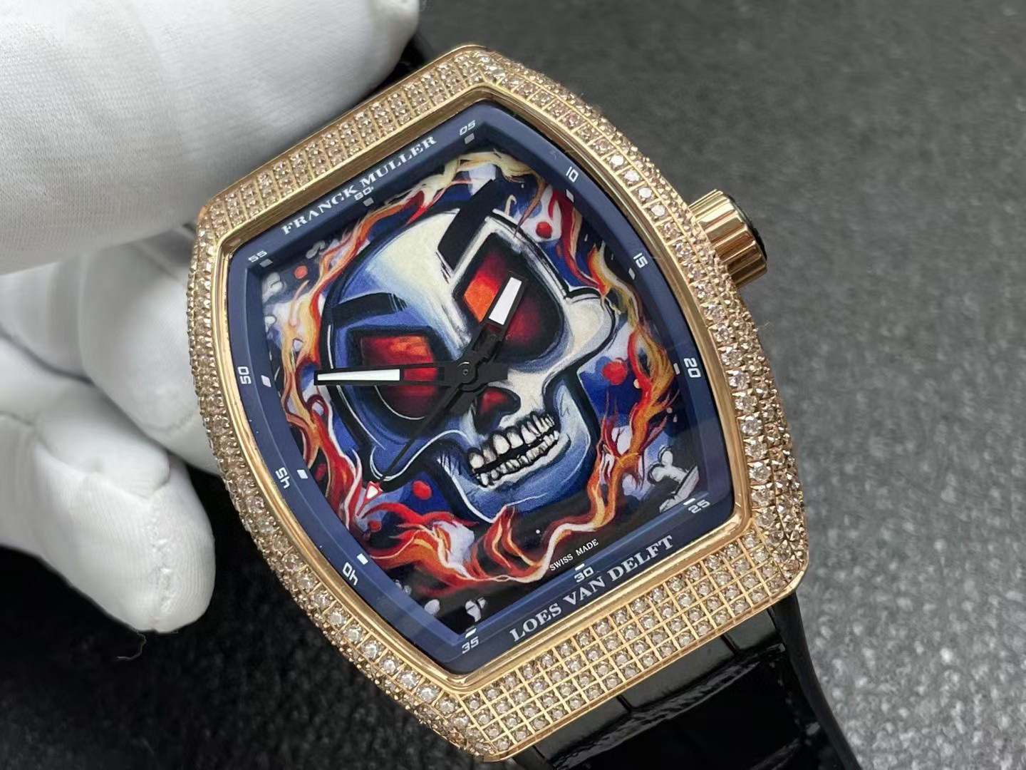 Franck Muller Vanguard Loes Van Delft V43 SC LVD Skull Limited Edition Watch gold border