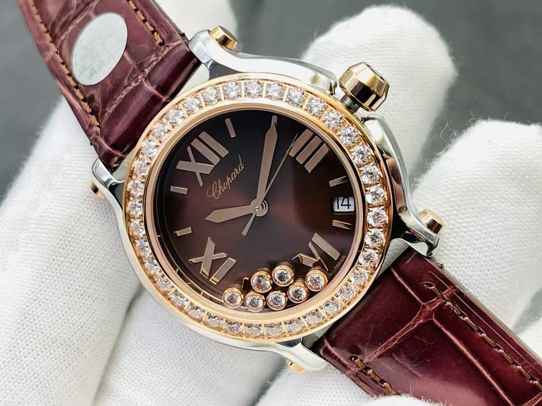 Chopard Happy Sport 18k Rose Gold Chocolate Dial Factory Diamonds 277473-5008
