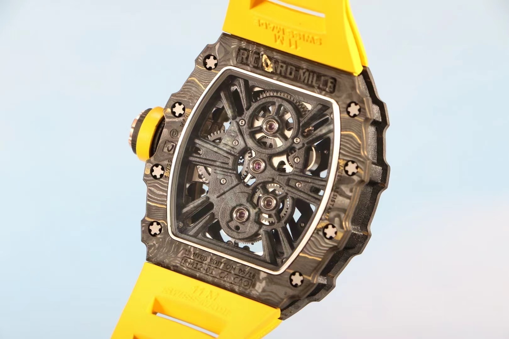 Top watch 00509 Richard Mille RM12-01 Tourbillon Replica Watch yellow rubber band
