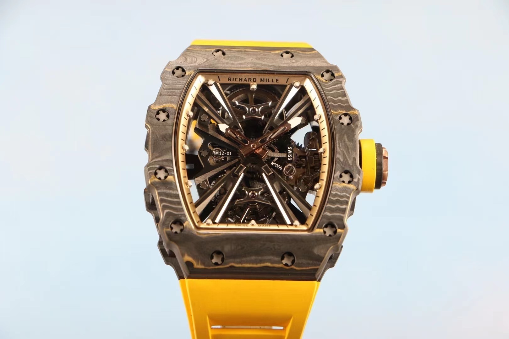 Top watch 00509 Richard Mille RM12-01 Tourbillon Replica Watch yellow rubber band