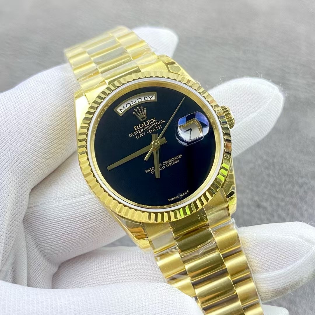 Rolex 18038 Day Date 36 Onyx Dial 1979 Vintage Factory Service Yellow Gold Black