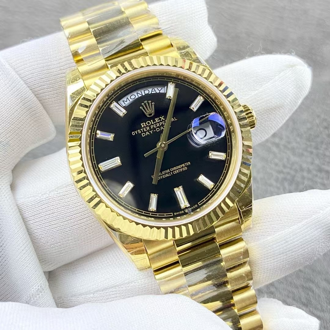Top watch 00859 Rolex Day-Date 40 President 18k Yellow Gold Black Motif Dial Watch B/P 22823