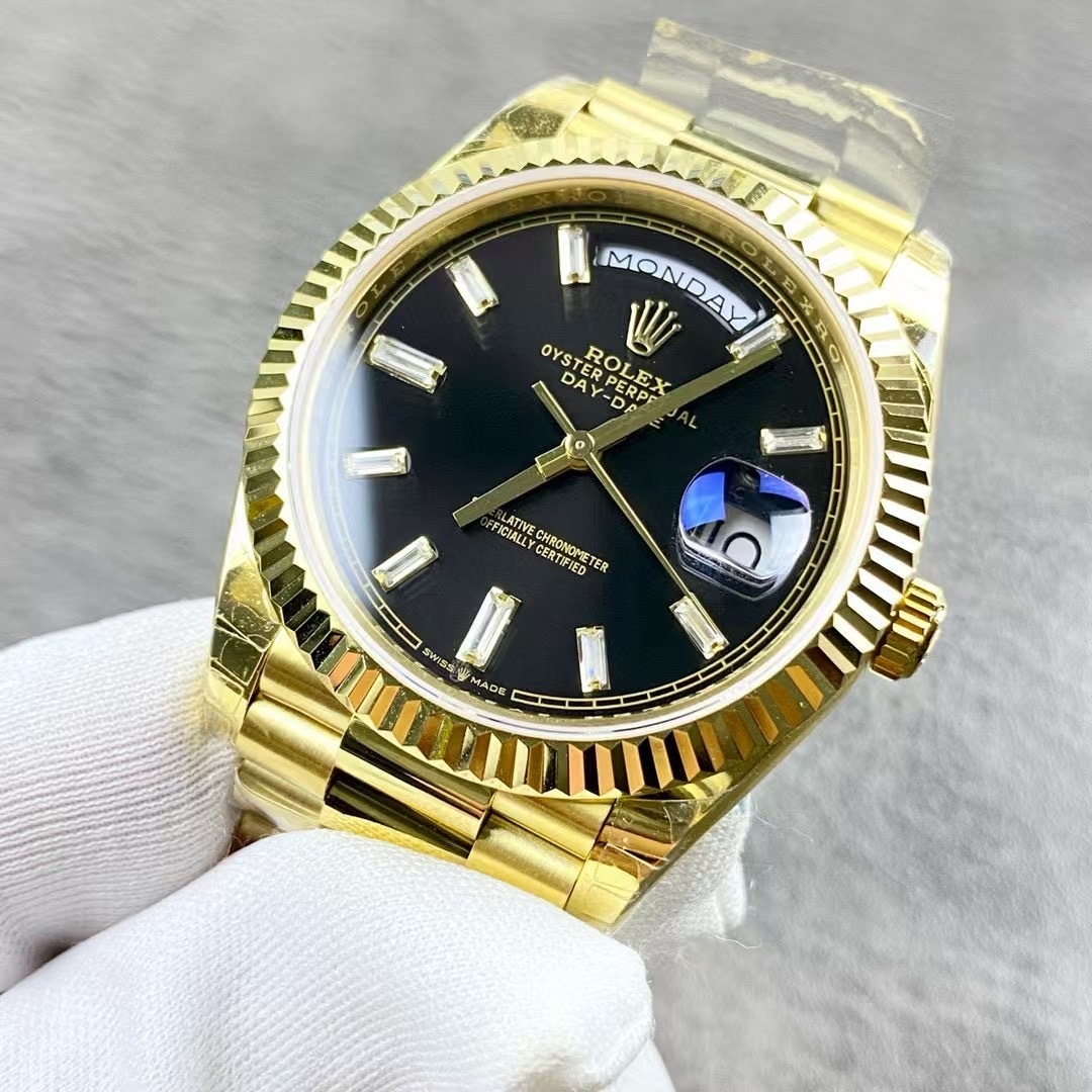 Top watch 00859 Rolex Day-Date 40 President 18k Yellow Gold Black Motif Dial Watch B/P 22823