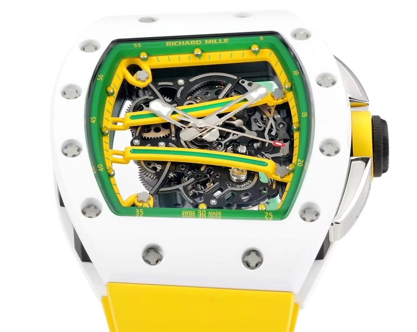 Top watch 00919 RICHARD MILLE RM61-01 REPLICA WATCH BLUE DIAL GOLD RUBBER STRAP ZF 43MM