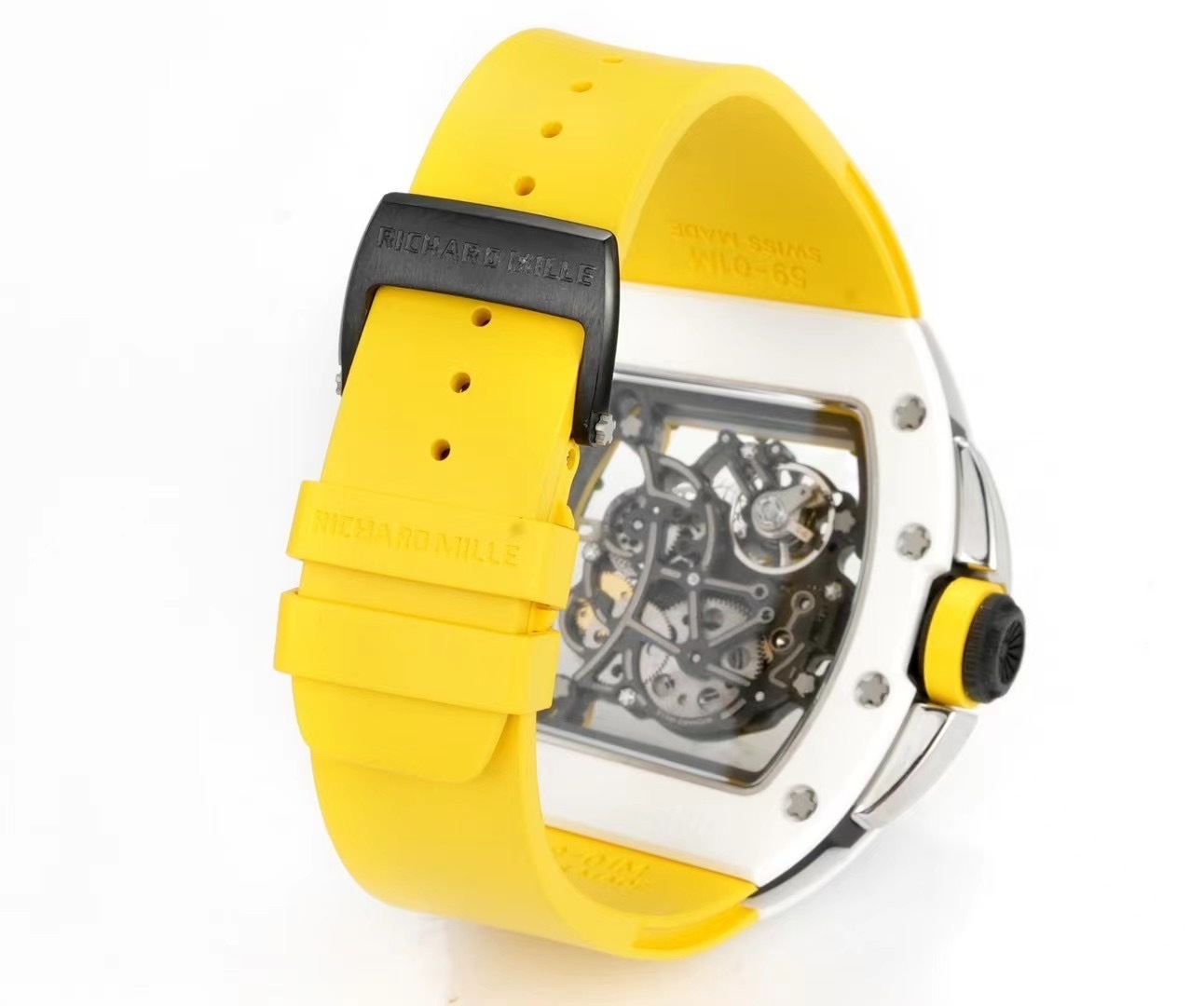 Top watch 00919 RICHARD MILLE RM61-01 REPLICA WATCH BLUE DIAL GOLD RUBBER STRAP ZF 43MM