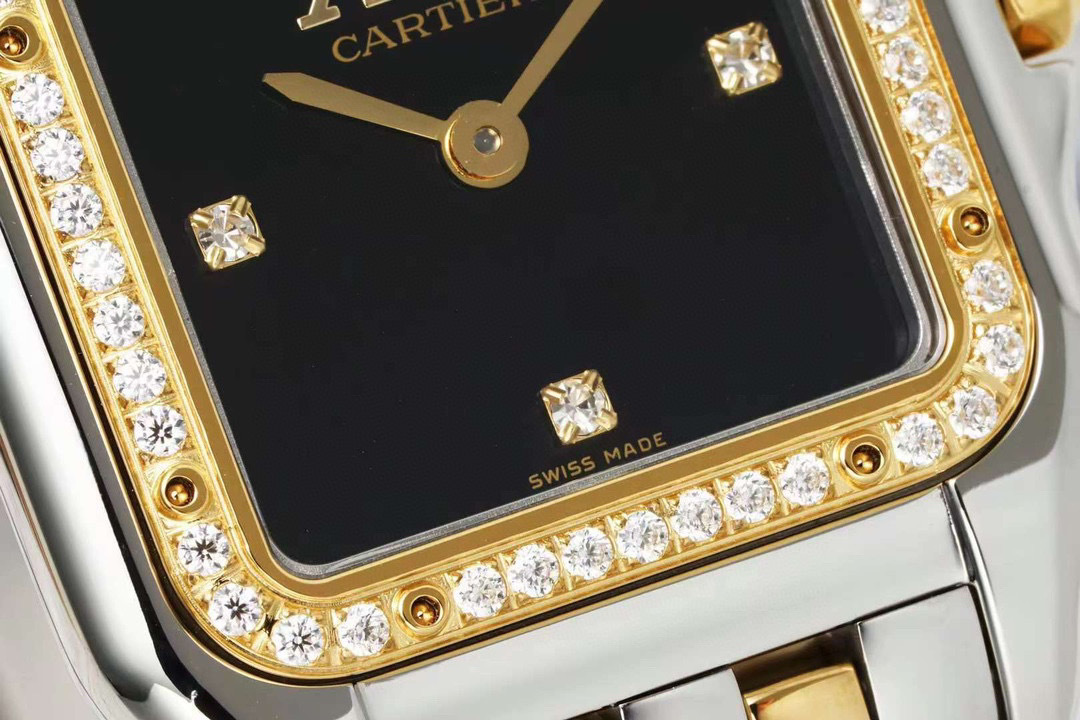 Cartier Panthere Small Model Quartz Diamond Black Dial silver white wire