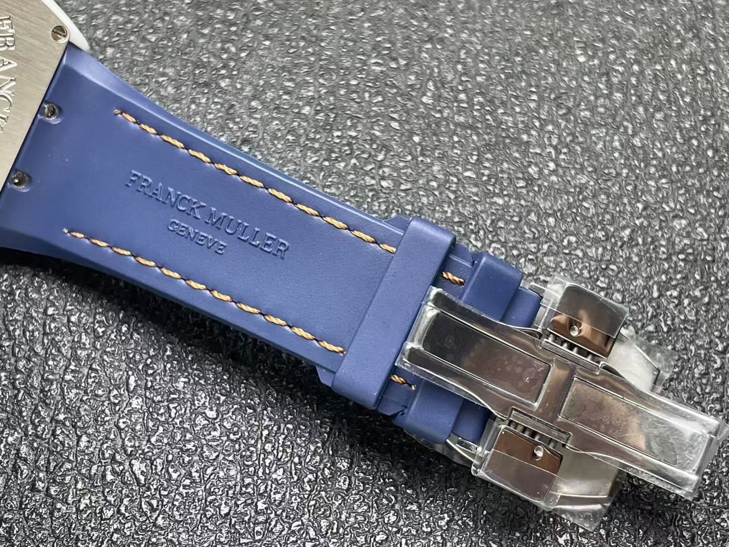 Franck Muller Vanguard V45 White Ceramic Blue Dial Orange