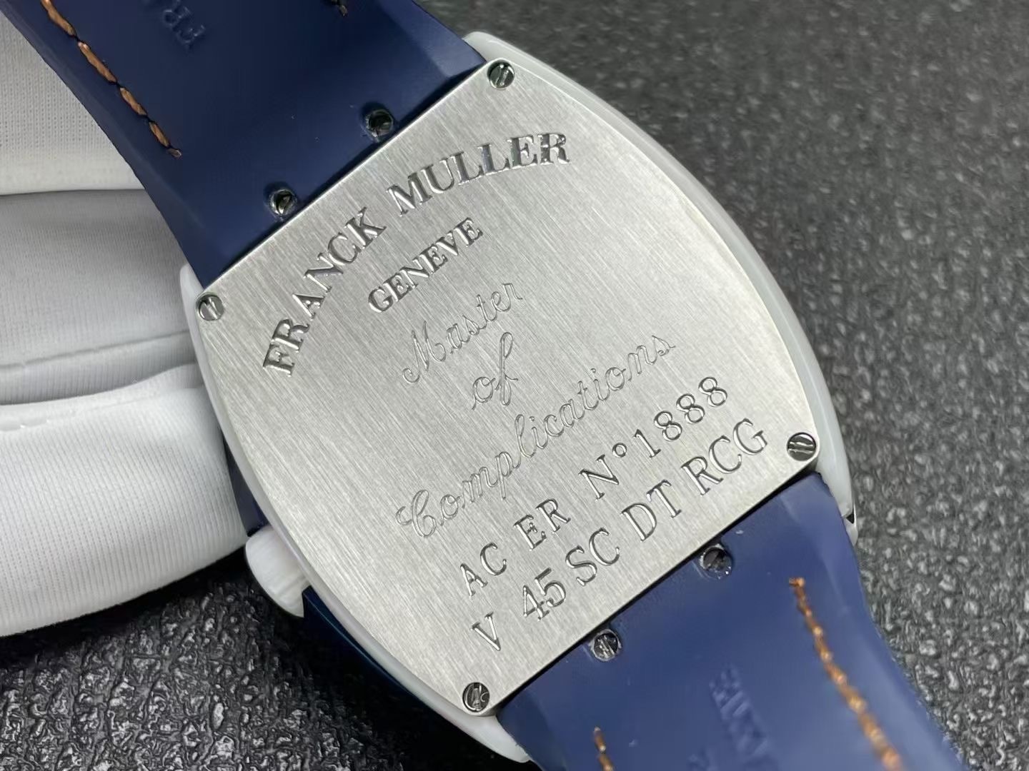 Franck Muller Vanguard V45 White Ceramic Blue Dial Orange