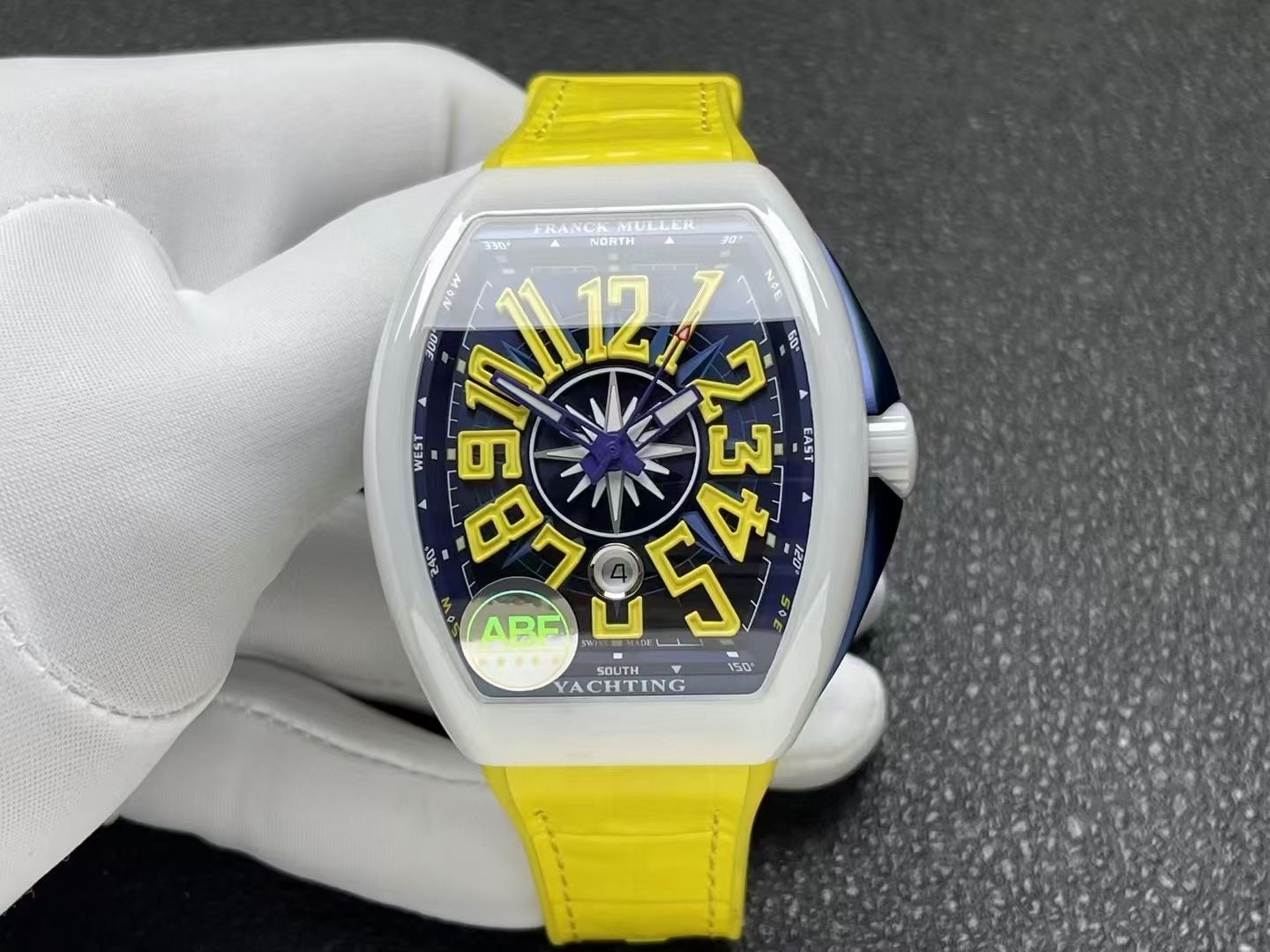 Franck Muller Vanguard V45 White Ceramic Case Yellow