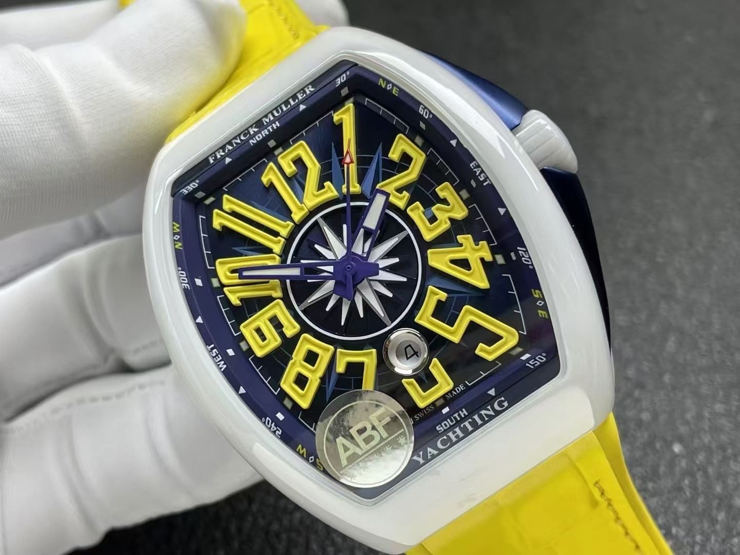 Franck Muller Vanguard V45 White Ceramic Case Yellow