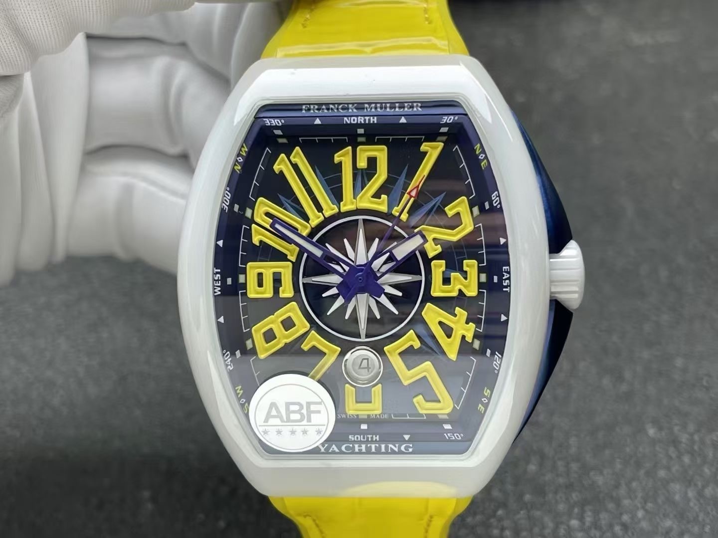 Franck Muller Vanguard V45 White Ceramic Case Yellow