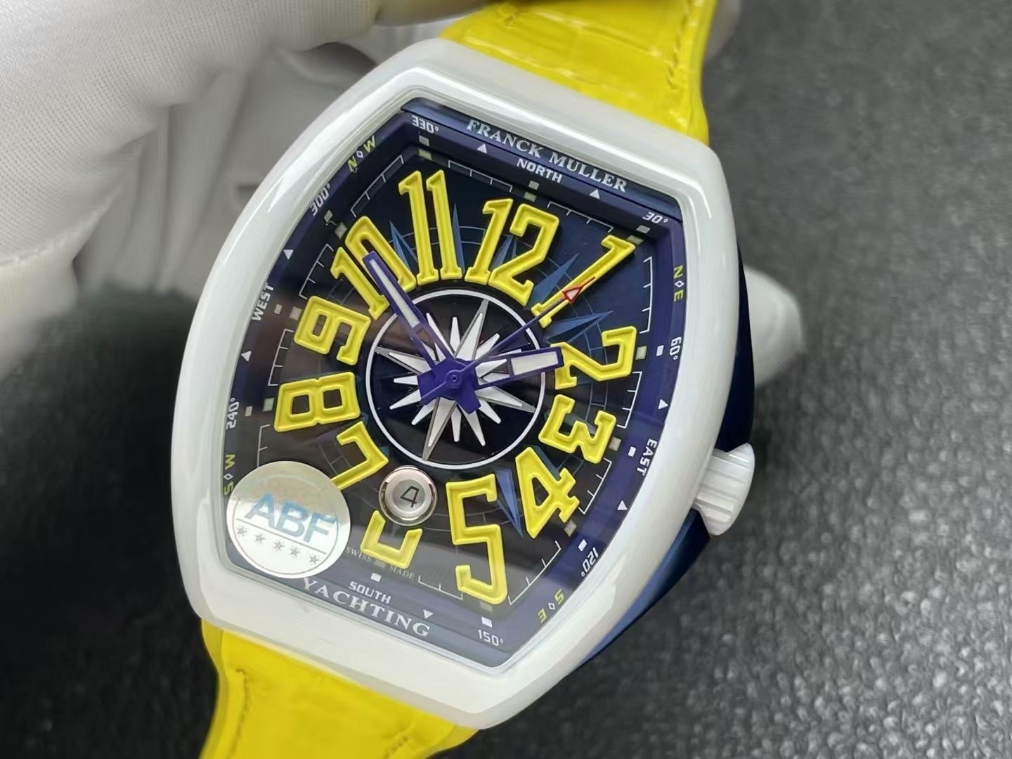 Franck Muller Vanguard V45 White Ceramic Case Yellow
