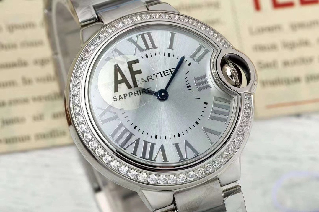 Cartier W4BB0016 Ballon Bleu Silver Flinque Sunray Dial Ladies Watch