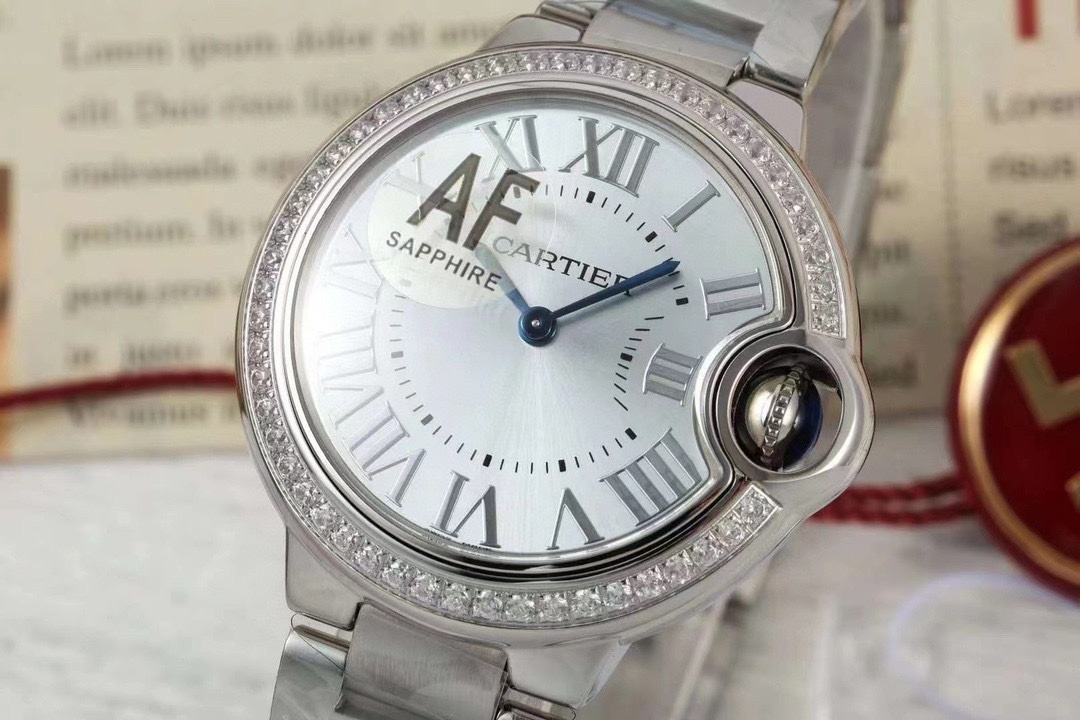 Cartier W4BB0016 Ballon Bleu Silver Flinque Sunray Dial Ladies Watch